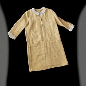 Emerson Fry Dress Size 4 Yellow Linen Braided Accent Mod Knee Length Retro